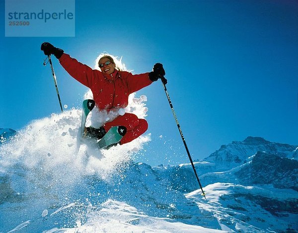 Wintersport, Frau, Winter, Sport, springen, Skisport, Gegenlicht, Kapern