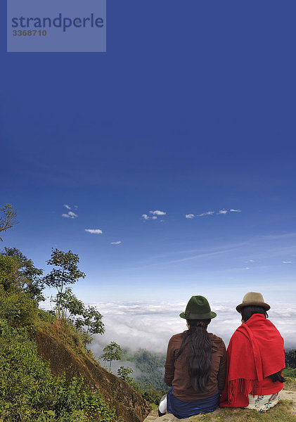 Wolken,  Wald,  Nebel,  in der Nähe von Puerto Inca,  Ecuador,  Süd-Amerika,  Menschen,  2,  Indios,  Hüte,  Reisen