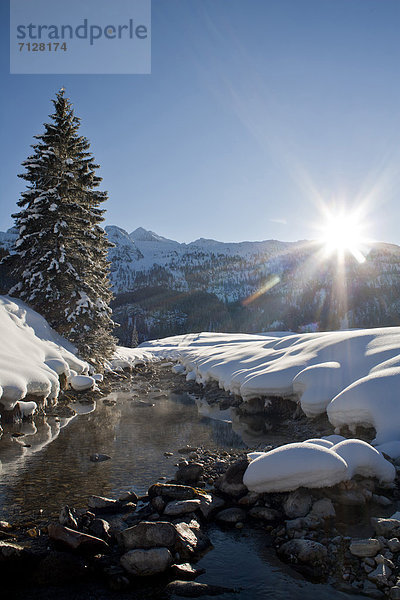 Landschaftlich schön,  landschaftlich reizvoll , Winter , Schnee , Bach , Gegenlicht , Österreich , Salzburg , Sonne
