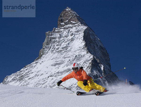 Frau, Berg, Winter, schnitzen, Matterhorn, Skisport, Ski, Wintersport