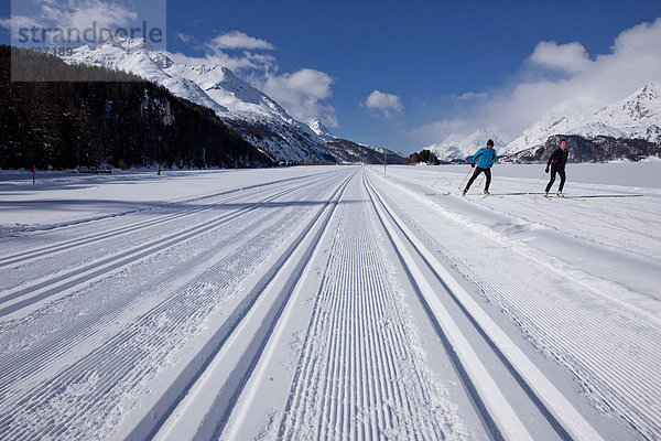 Frau, Winter, Mann, Skisport, Spur, 2, Kanton Graubünden, Skilanglauf, Wintersport