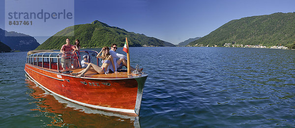 Panorama, Frau, Mann, ruhen, See, Boot, Schiff, Spaß, Rest, Überrest, Luganersee, Südschweiz