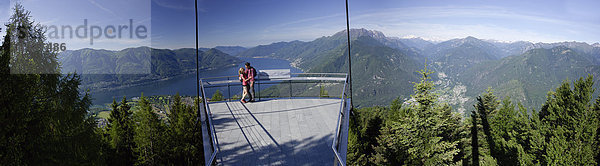 Panorama, Frau, Berg, Mann, gehen, See, wandern, Ansicht, Südschweiz