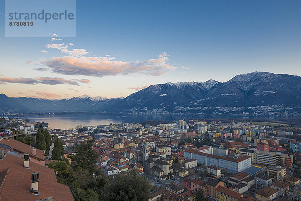 Panorama, Europa, über, Berg, Dorf, blau, Ansicht, Stunde, Locarno, Schweiz