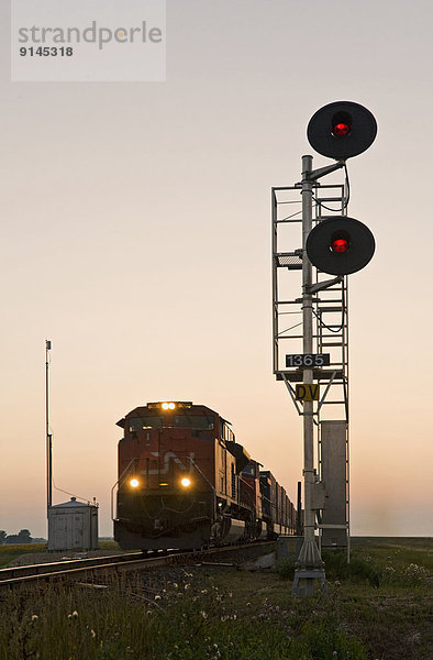 hoch,  oben , nahe , Hintergrund , nähern , Signal , Kanada , Manitoba , Zug