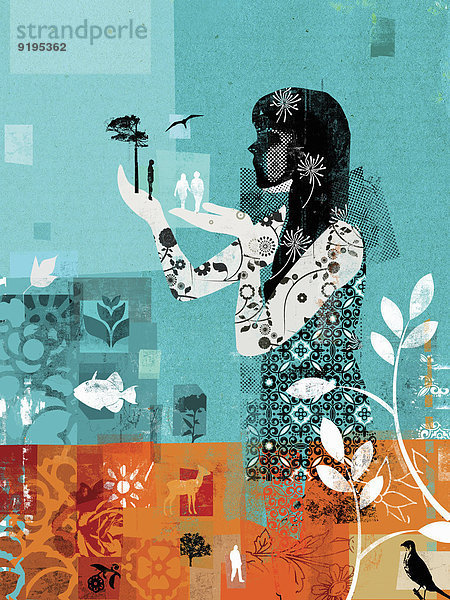 Collage einer Frau die die Umwelt schützt