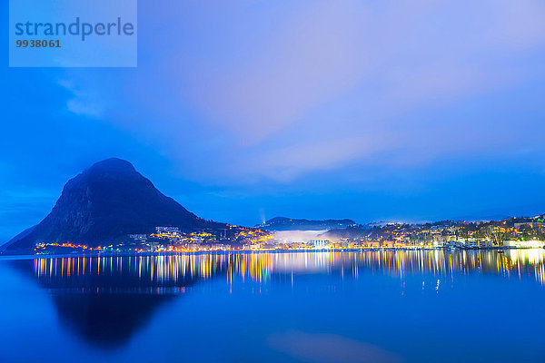 Farbaufnahme, Farbe, Europa, Berg, Himmel, See, blau, Stunde, Lugano, Schweiz