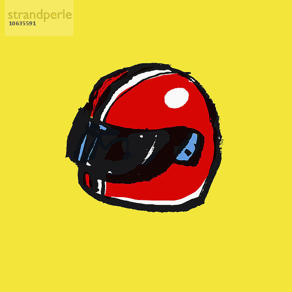 Abbildung des roten Helmes vor gelbem Hintergrund