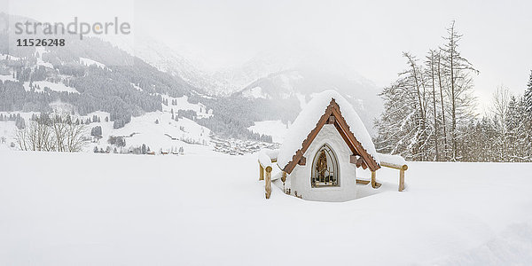 Deutschland,  Bayern,  schneebedeckter Bildstock mit Rubihorn im Hintergrund