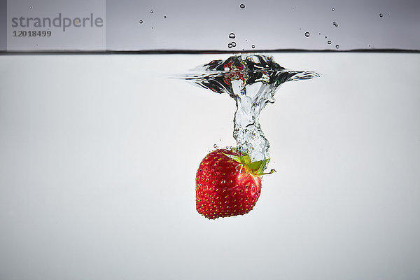 Nahaufnahme von Erdbeeren in Spritzwasser
