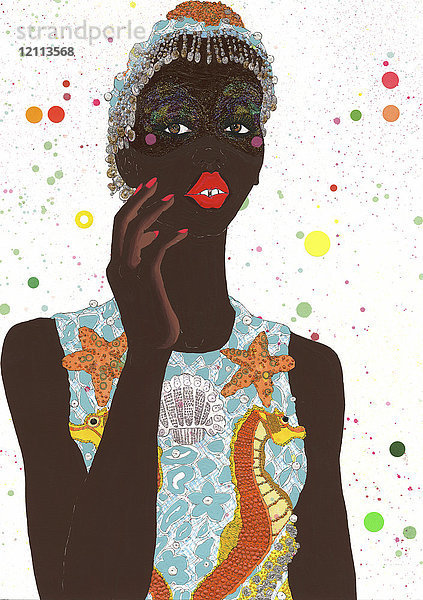 Mode Illustration der Frau trägt funky Glitter Make-up