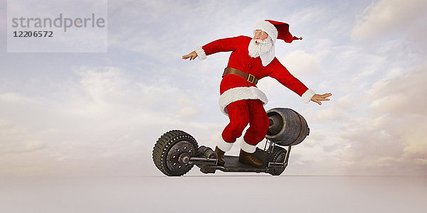 Weihnachtsmann auf futuristischem Skateboard
