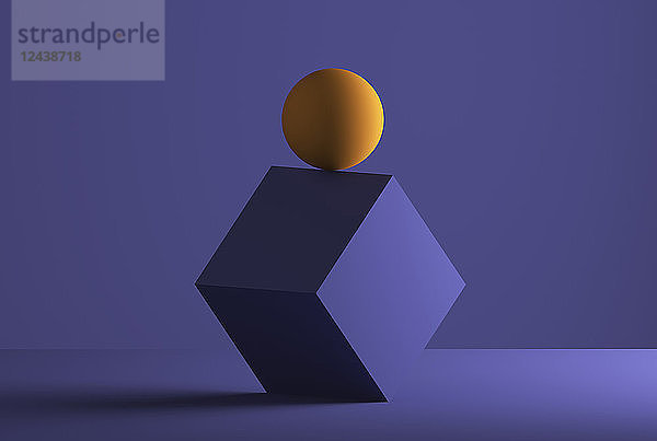 Sphere balancing on the edge of a cube,  3D Rendering