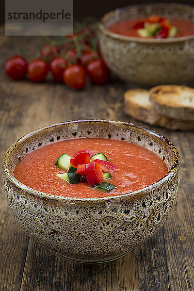 Gazpacho with cucumber and paprika topping