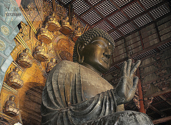 Japan,  Honshu,  Nara,  buddhistischer Tempel Todai-ji (UNESCO-Weltkulturerbe,  8. Jahrhundert),  riesige Statue des Vairocana-Buddha im Daibustsu-Pavillon