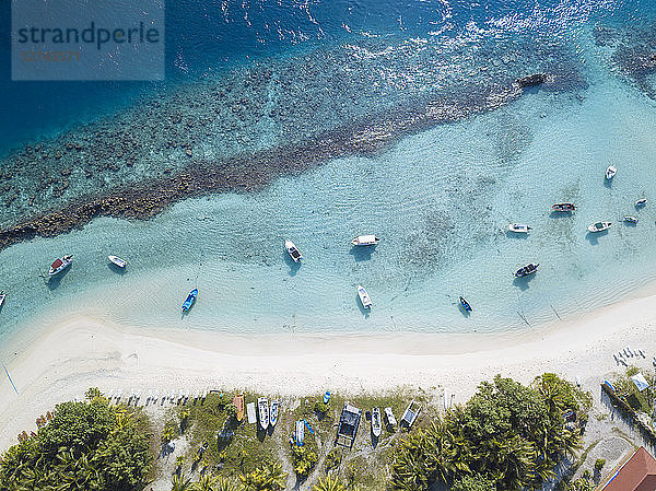 Maldives,  Aerial view of beach and boats