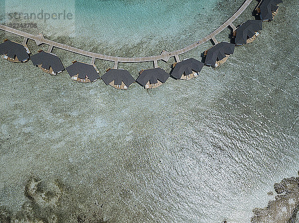 Maldives,  Aerial view of water bungalows