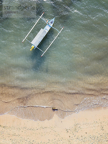 Indonesia,  Bali,  Aerial view of traditional boat