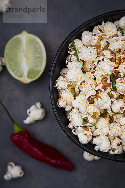 Bowl with popcorn flavoured with chili and lime