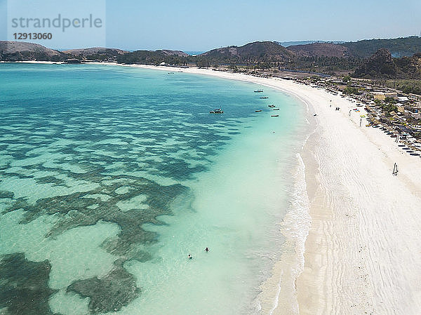 Indonesia,  Lombok,  Aerial view of beach
