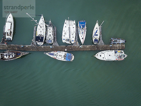 Indonesia,  Bali,  Aerial view of mooring area and boats