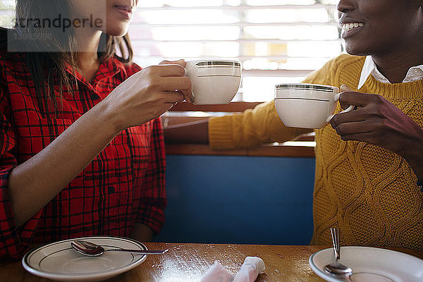 Mitschnitte von Freunden,  die Cappuccino trinken,  während sie im Café sitzen