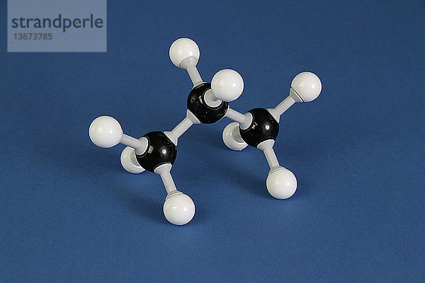 A molecular model of propane (C3H8).