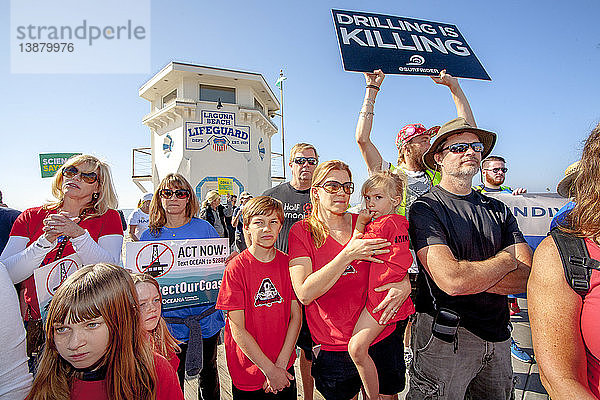 A demonstration opposing offshore oil drilling in Laguna Beach,  CA