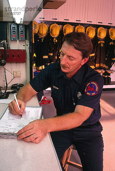 Fireman writing report