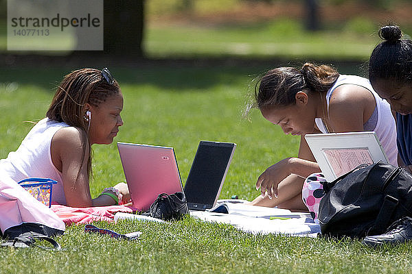 Female Students studying using laptop computers