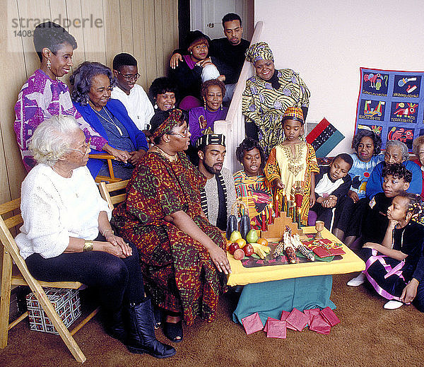 African American family celebrates Kwanzaa