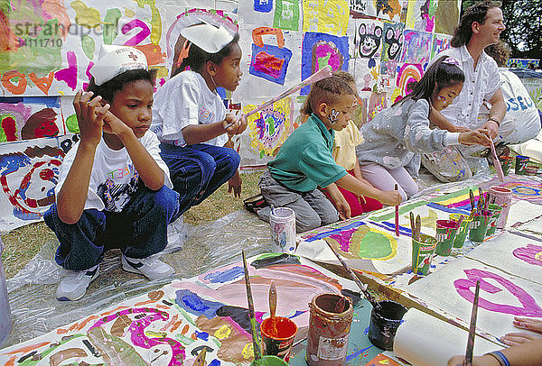 Children Painting a Mural