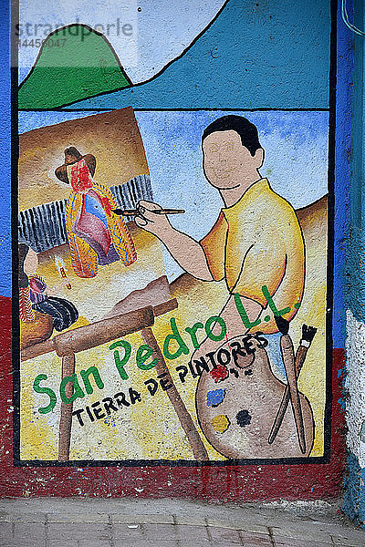 Wandmalerei in San Pedro,  Atitlan-See,  Guatemala,  Mittelamerika.