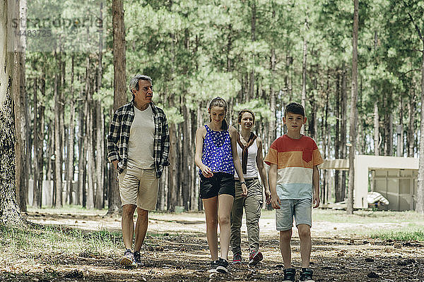 Familie beim Spaziergang im Wald