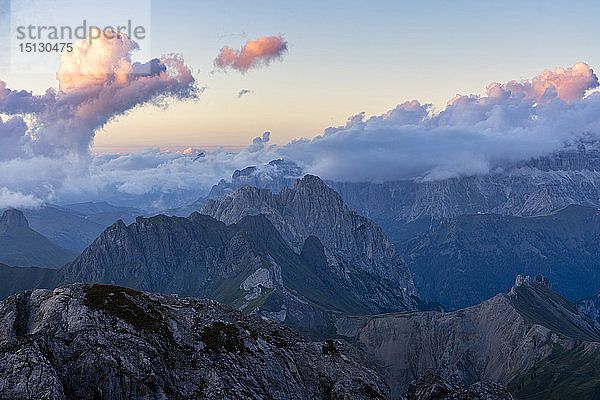 Höhenweg Bepi Zac,  Sonnenuntergang auf der Pale von San Martino,  Dolomiten,  Venetien,  Italien,  Europa