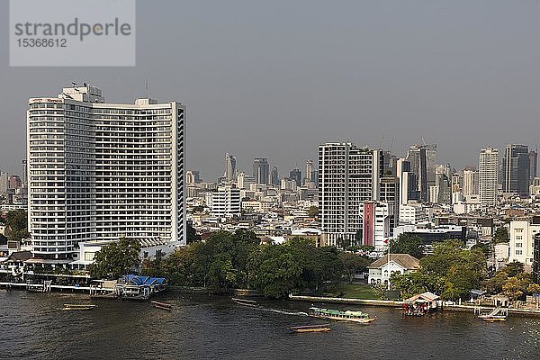 Panoramablick vom Icon Siam,  Skyline,  Sheraton Hotel am Mae Nam Chao Phraya,  Bezirk Bang Rak,  Bangkok,  Thailand,  Asien