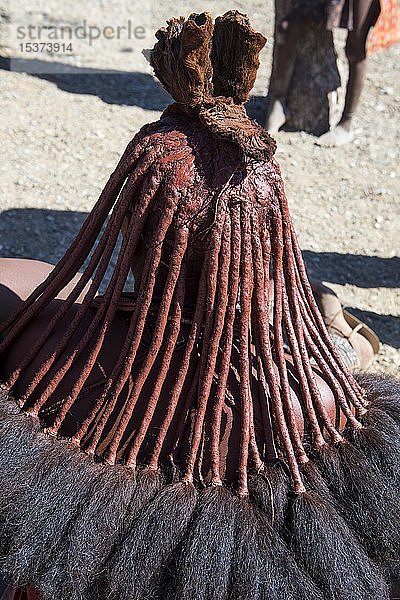 Nahaufnahme von traditionellem Himba-Haar,  Kaokoland,  Namibia,  Afrika