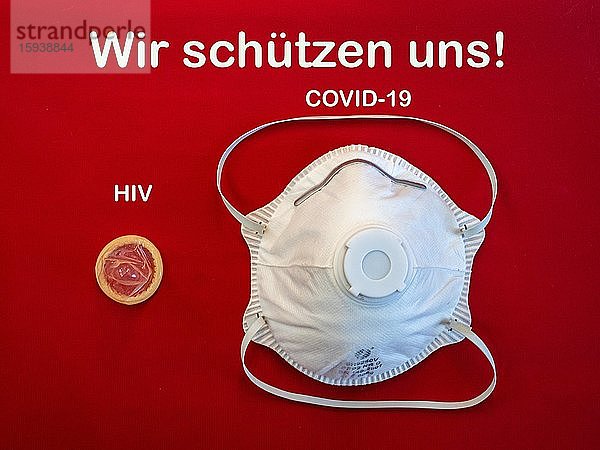 Maske als Schutz vor Corona,  Covid-19,  und Kondom als Schutz vor Aids,  Österreich,  Europa