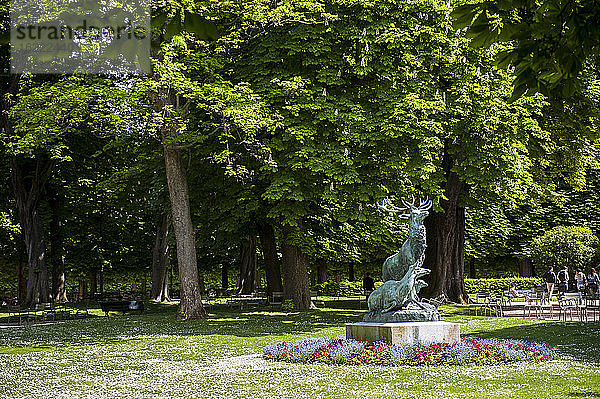 Hirschskulptur als Allegorie auf die Jagdzeit,  Luxemburger Gärten,  Paris,  Frankreich