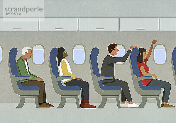 Menschen,  die dem Flugzeug zujubeln